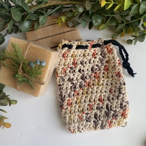 Crochet Soap Saver Washcloth Pouch- Handmade & 100% Cotton- Speckled Wheat