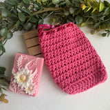 Crochet Soap Saver Washcloth Pouch- Handmade & 100% Cotton- Raspberry Pink