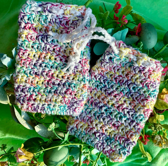 Crochet Soap Saver Washcloth Pouch- Handmade & 100% Cotton- Rainbow Sprinkles