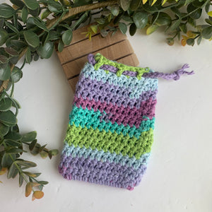 Crochet Soap Saver Washcloth Pouch- Handmade & 100% Cotton- Mermaid Stripe