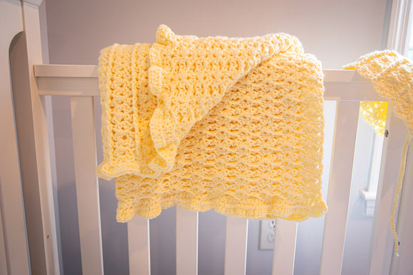 Ready to Ship: Crocheted Baby Blanket, Bonnet & Pacifier Clip Set
