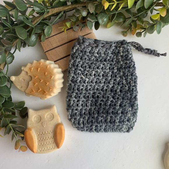 Crochet Soap Saver Washcloth Pouch- Handmade & 100% Cotton- Grey